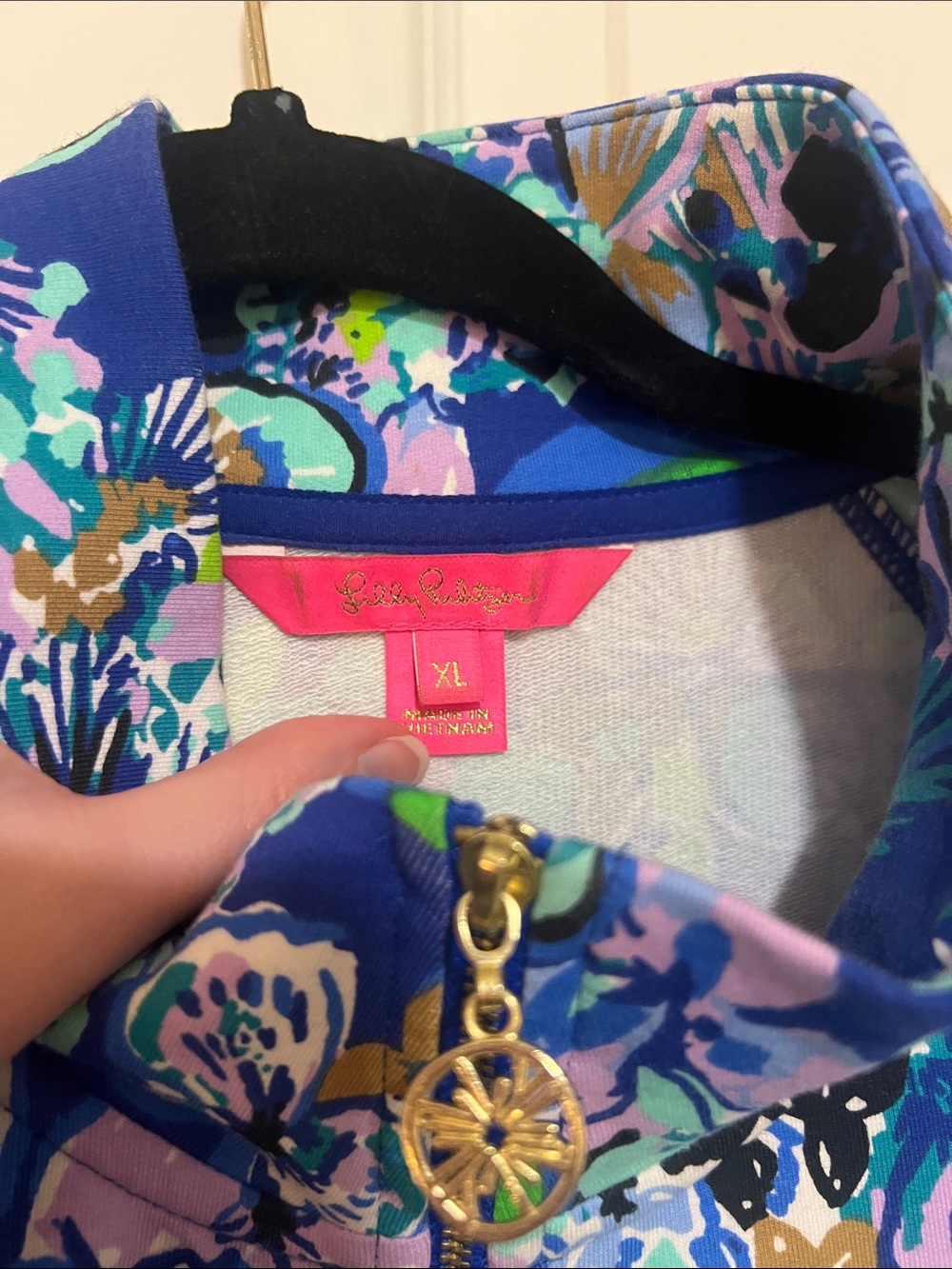Lilly Pulitzer Royal Blue Floral Zip Jacket with Gold Charm - Picture 2 of 4